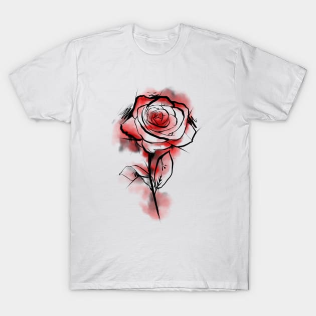 WaterColour Rose T-Shirt by Wave10